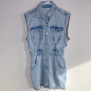 Zara denim jean skirt dress sleeves